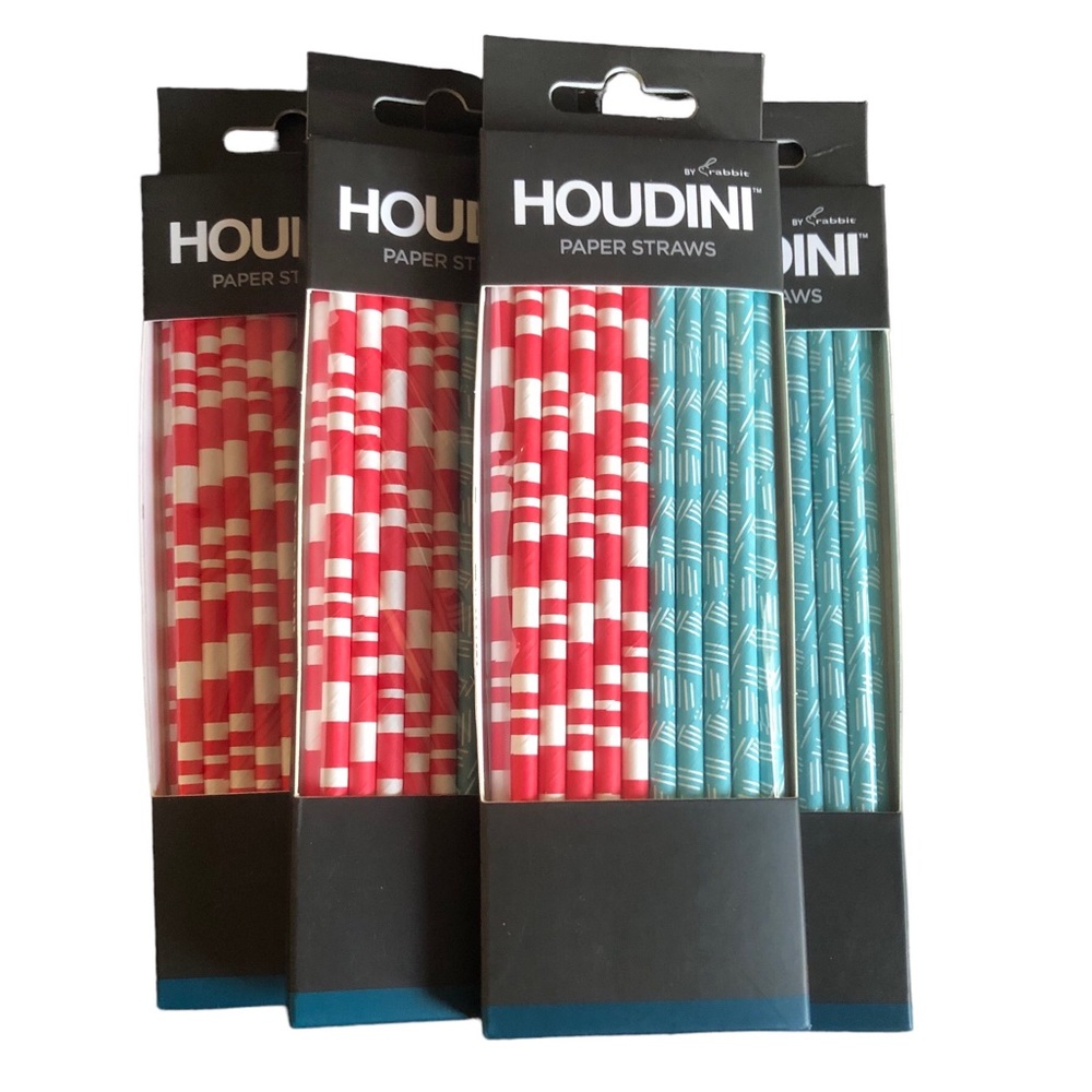 Set of 4 Boxes Houdini Paper Straws (80 count total) Red, White, Blue Designs